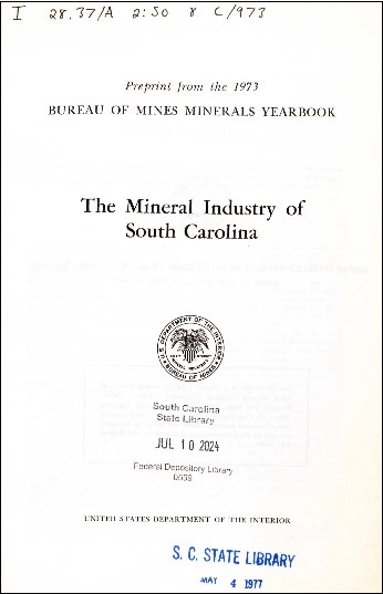 Cover of The mineral industry of South Carolina.