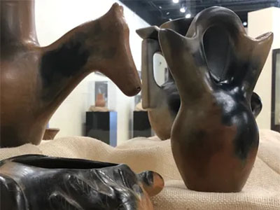 Image shows Catawba and Cherokee pottery from USC, Lancaster collection.