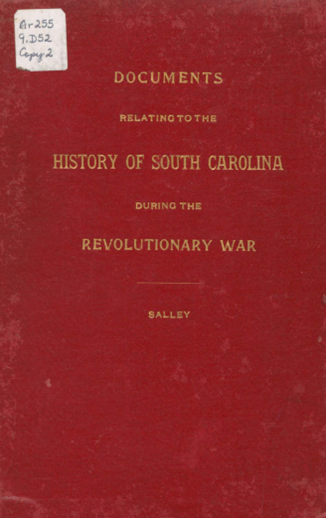 Cover of Documents Relating to the History of South Carolina During the Revolutionary War.