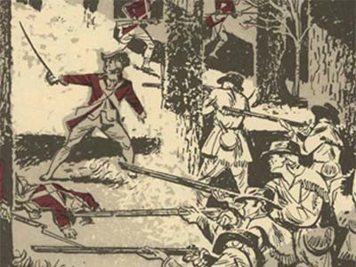 Illustration of Revolutionary War fighting.