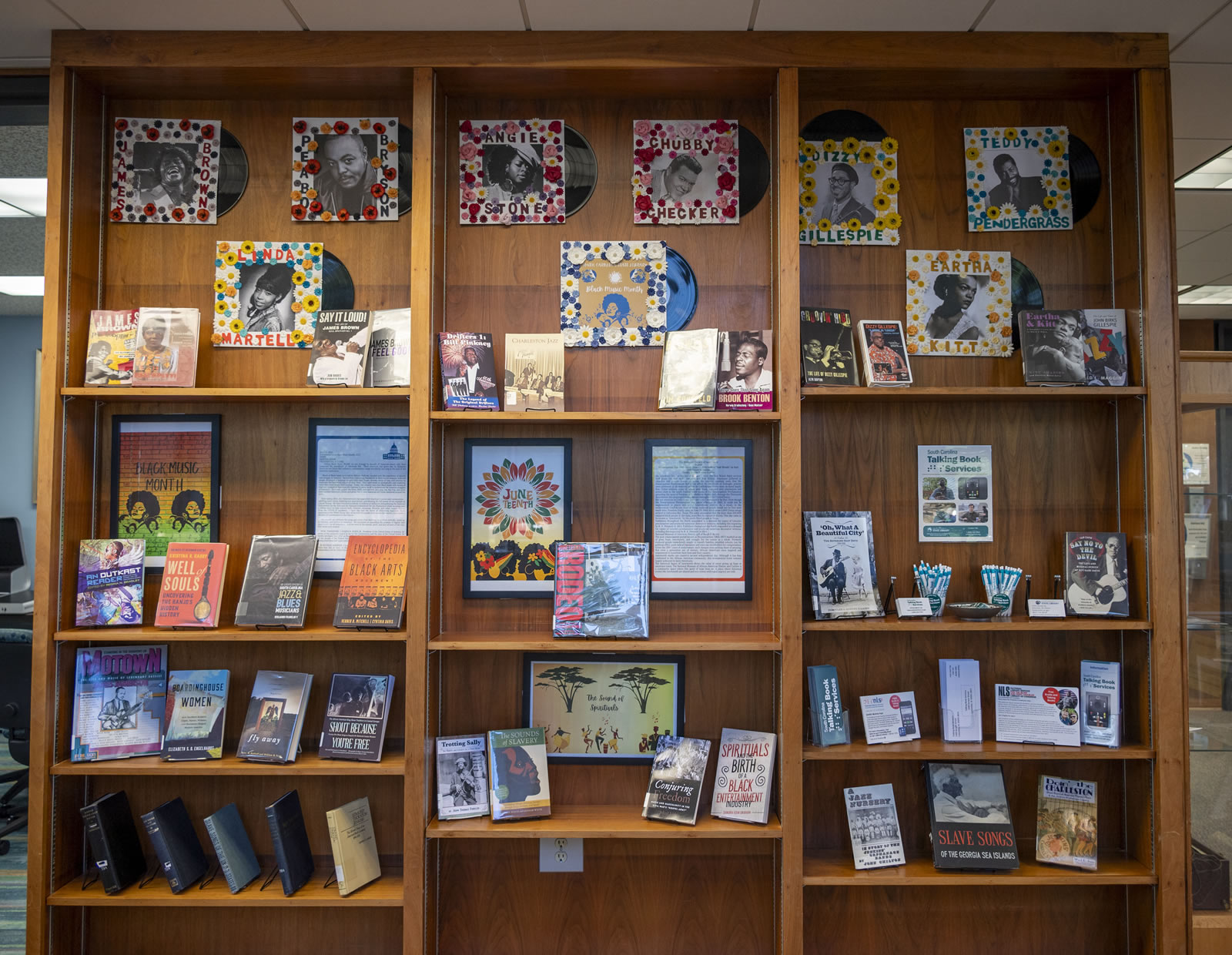Black Music Month display shelves.