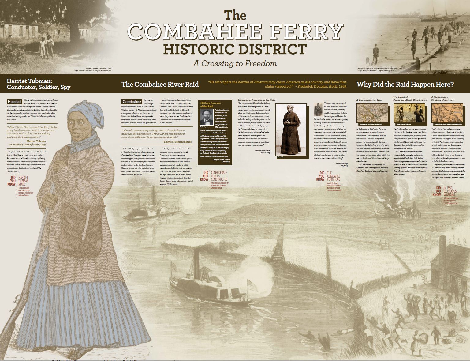 Display of the Combahee Ferry Historic District featuring Harriet Tubman