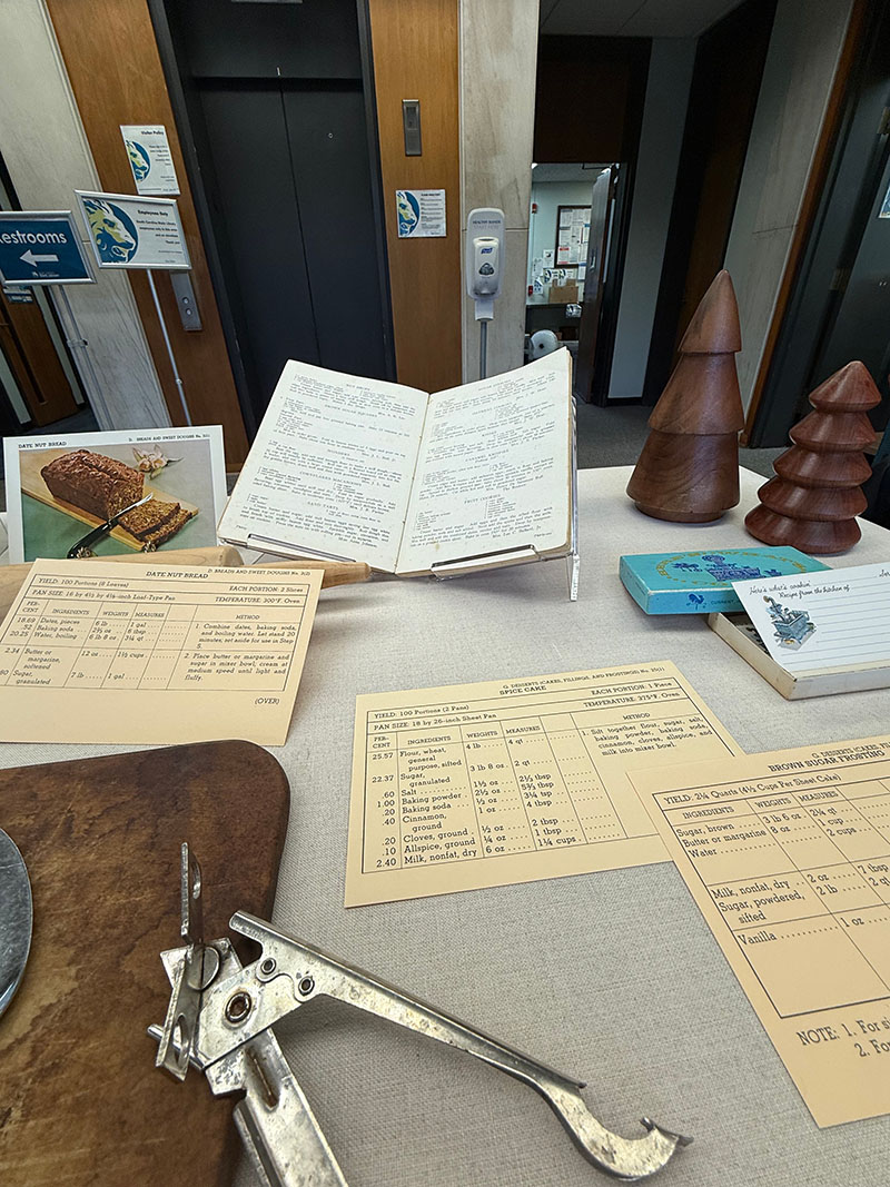 Recipes and cookbooks on the South Carolina State Library display case.