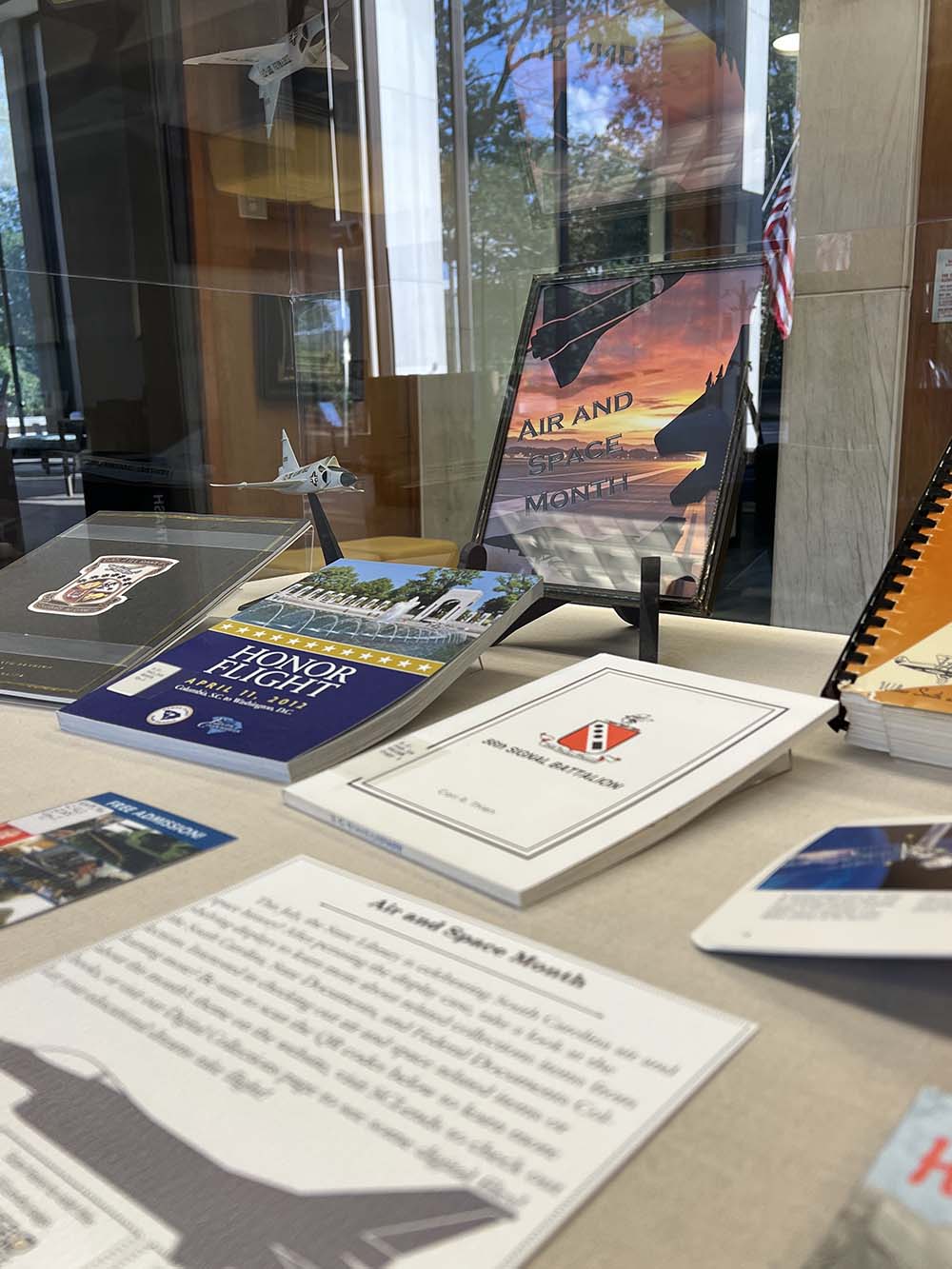 Items in our display case for Air & Space month.