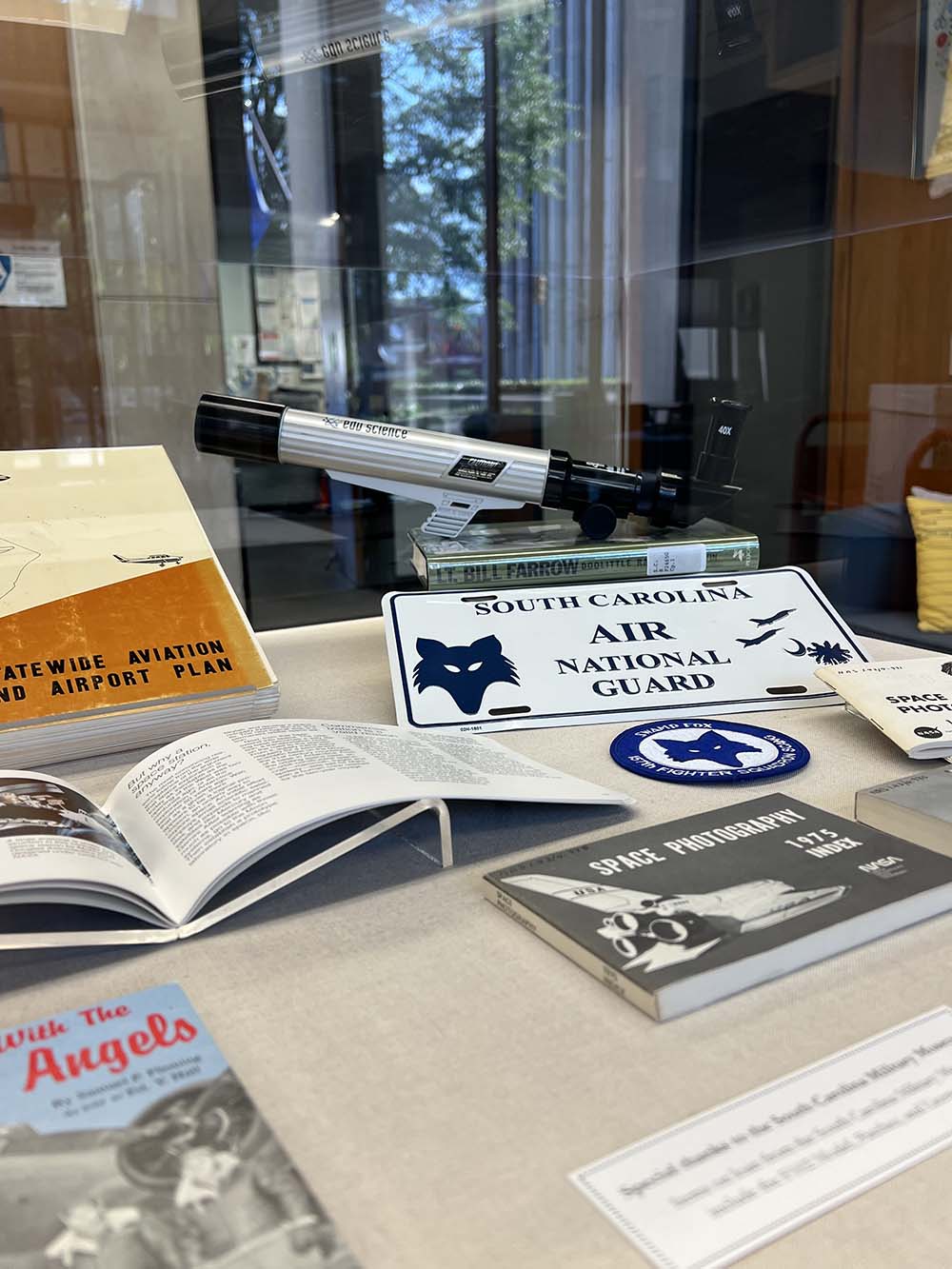 Items in our display case for Air & Space month.