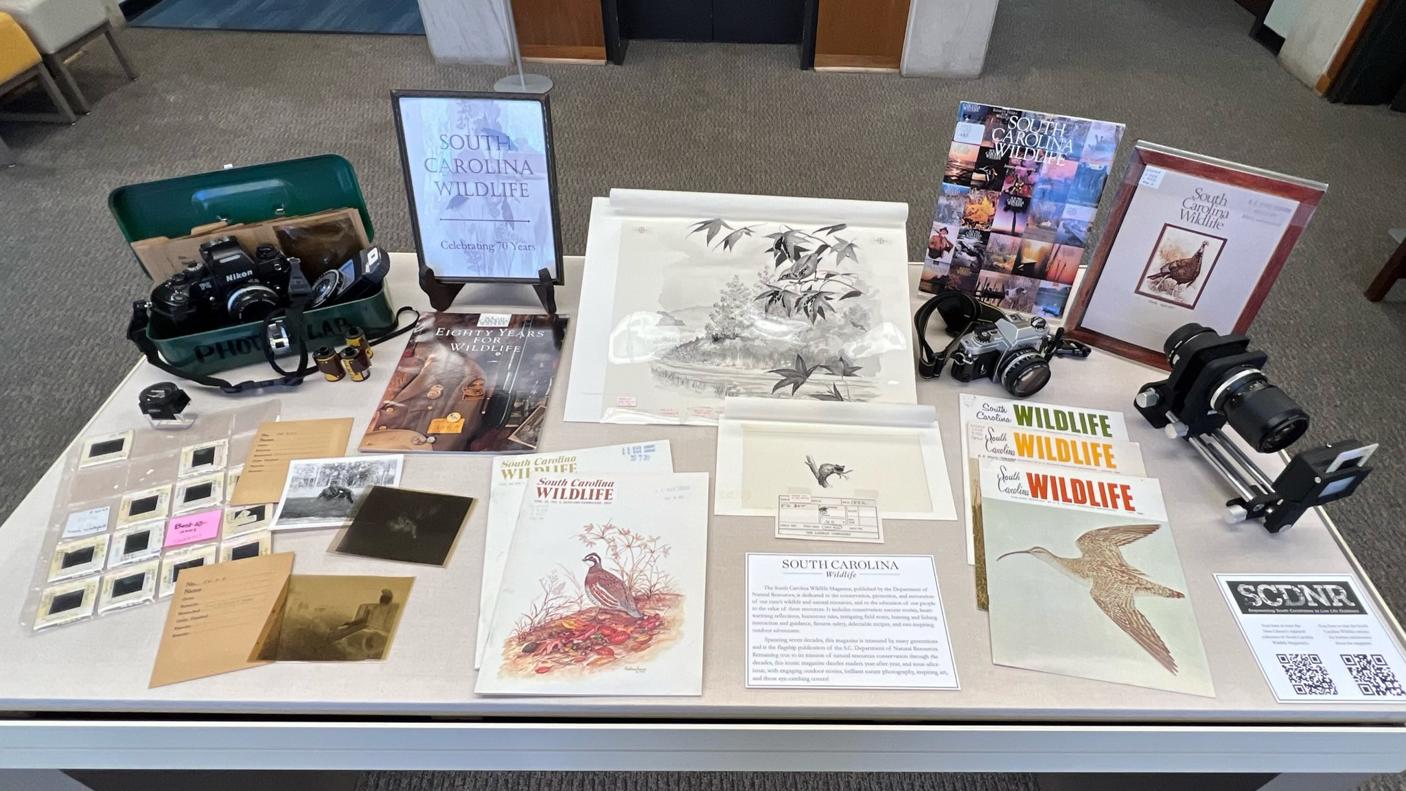 The November rare book display with SC Wildlife magazines and information.