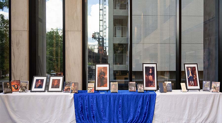 Display of Revolutionary art in the library lobby.