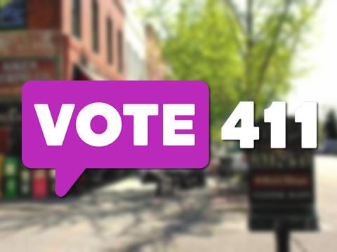 Vote 411 over city blurred