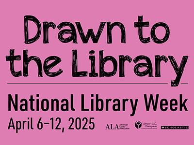 Drawn to the Library National Library Week logo