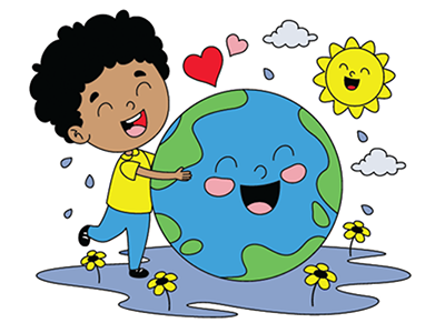 Image from Glad Jibs of a boy playing with the earth and the sun smiling.