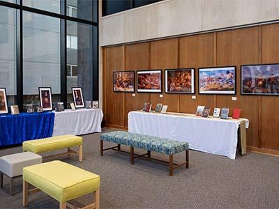 Revolutionary art exhibit in the library lobby.