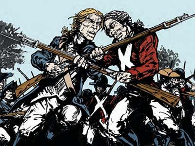 Cover image of a colonial soldier fighting a British soldier with muskets from A Bitter Spring for Snow: The Raid On Snow’s Island, March 27, 1781.