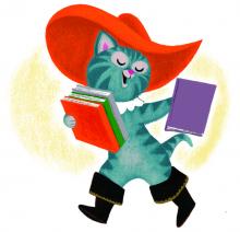 cat with books