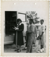Patrons and library staff at the Orangeburg County Library bookmobile