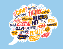 A Chat bubble that features several languages. 