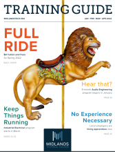 The cover of the Midlands Technical College Training Guide featuring a lion on a carousel