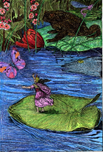 A page from a fairytale that is brightly colored. 